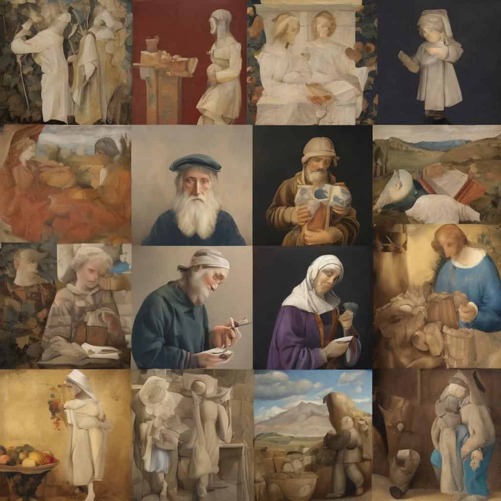 χαρακτηριστικά έργα τέχνης που απεικονίζουν ανθρώπους και σκηνές, εκφραστικότητα και επικοινωνία.